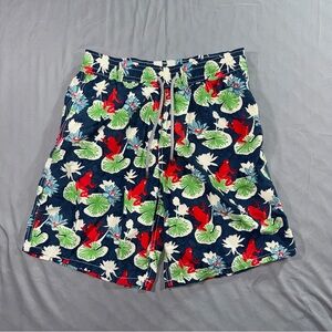Vilebrequin Swim Trunks Mens Large Frog Lily Pad Print Cotton Navy Shorts